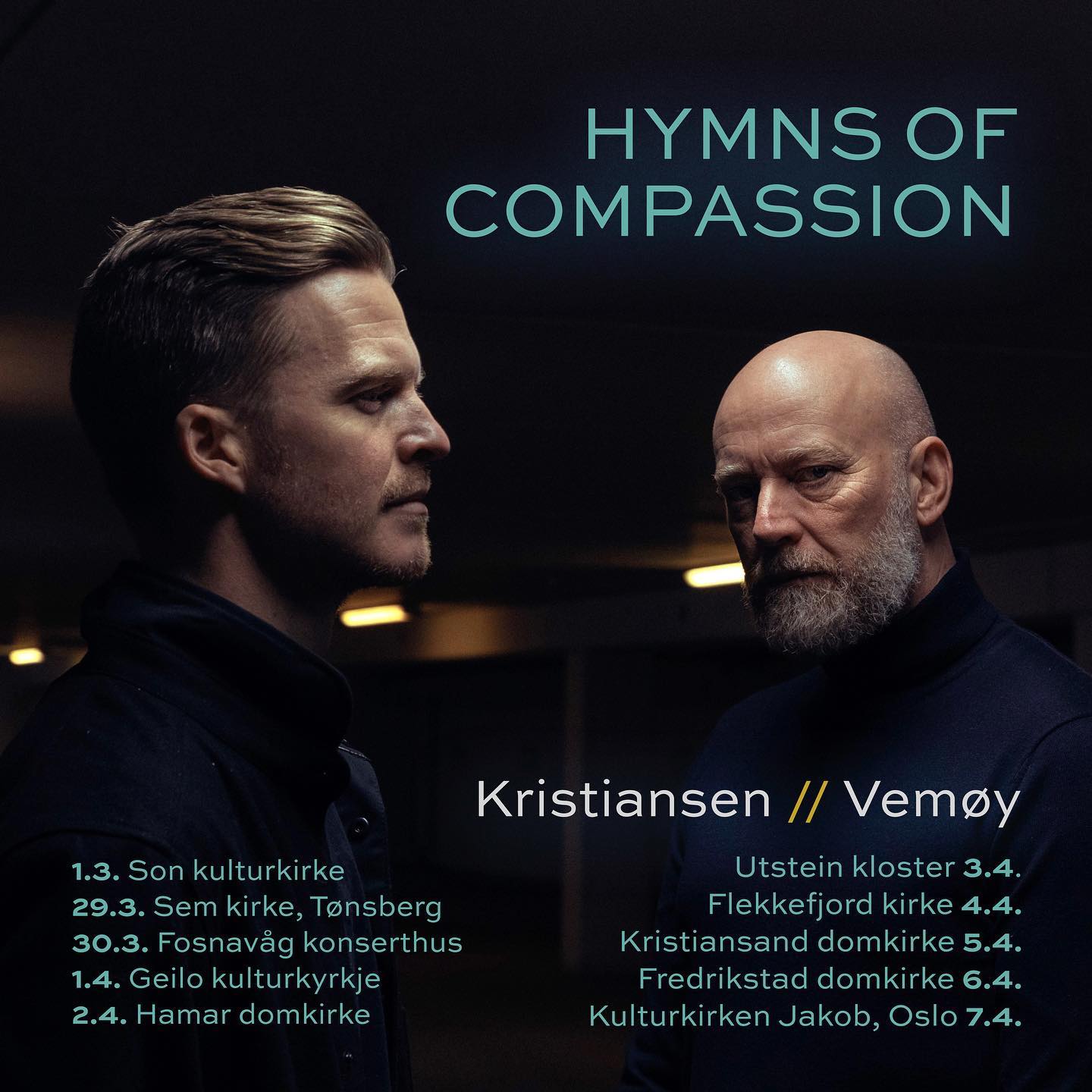 Konsertplakat som viser artistene og konsertsteder og datoer