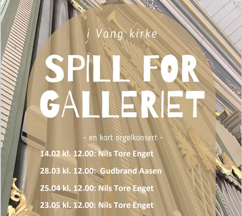 Plakat med datoer for orgelkonserter i Vang kirke